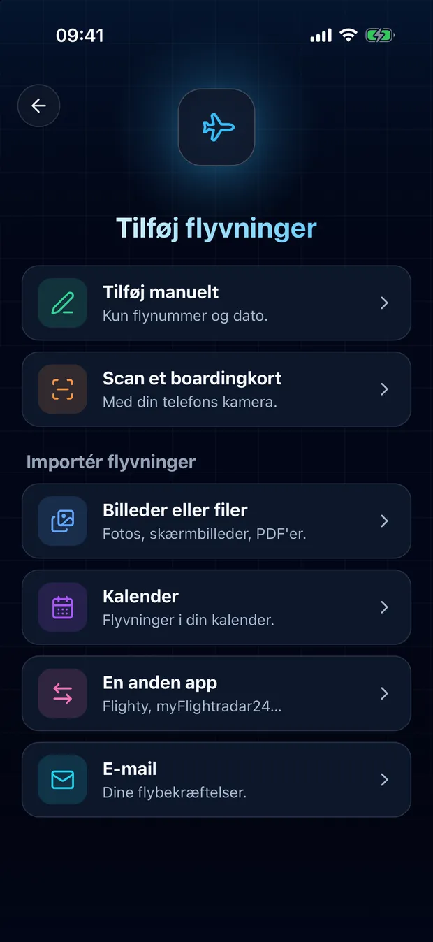 Åbn FlightLog, tryk på scanknappen midt i den nederste bjælke, og vælg derefter En anden app.