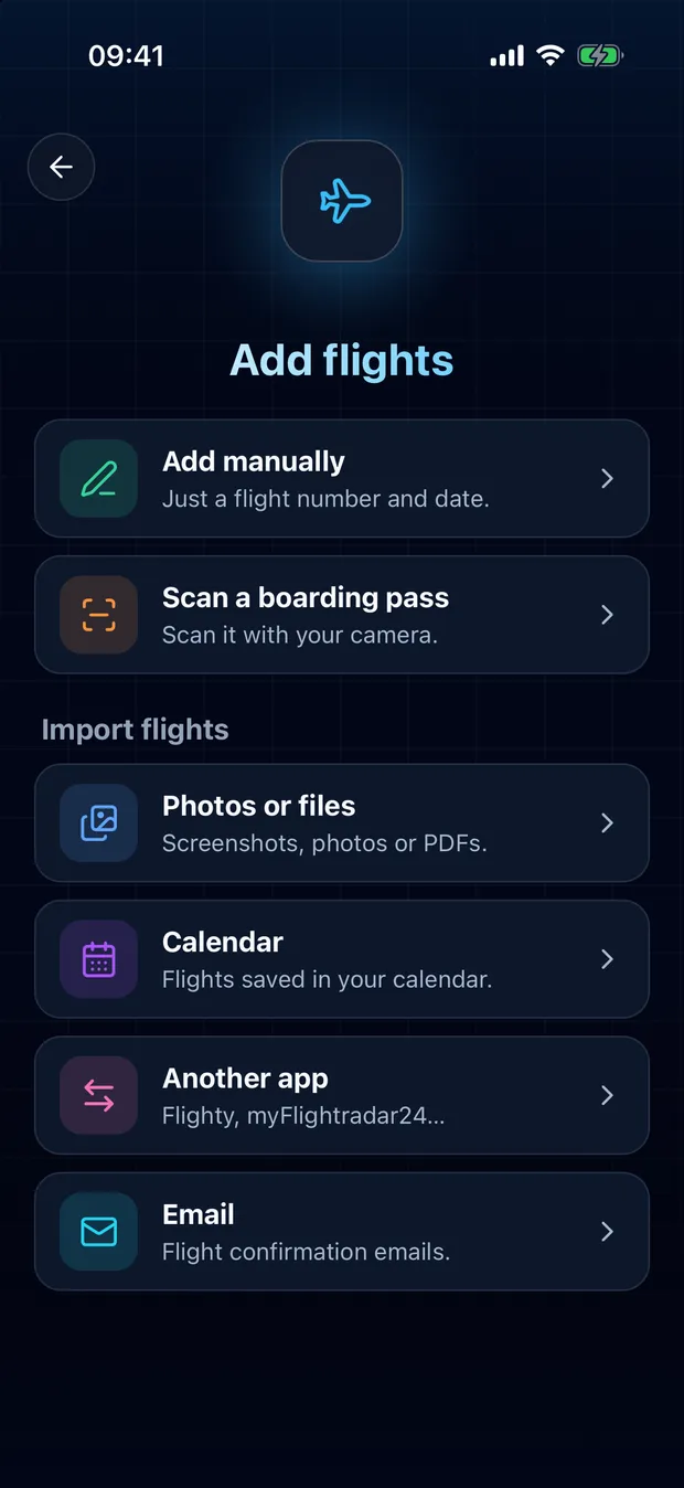 Open FlightLog, tap the scan button in the middle of the bottom bar, then Another app.