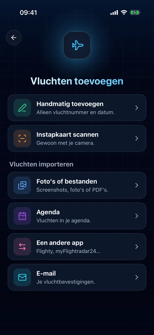 Open FlightLog, tik op de scanknop in het midden van de onderste balk en kies dan Een andere app.