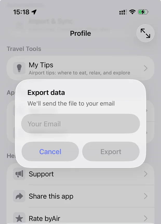 Tap Export data
